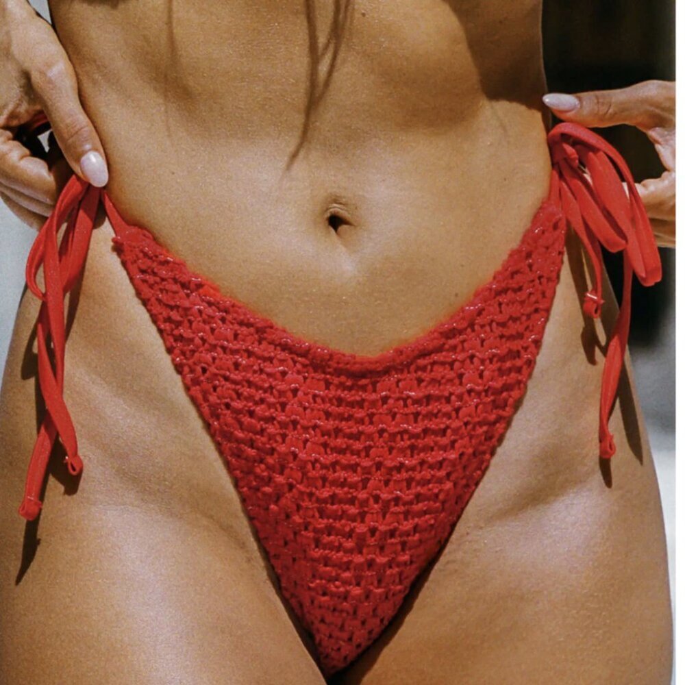 BERLOOK Red Crochet Tie Bikini Bottom ONLY 41